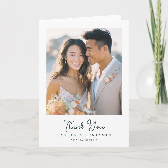 Heartfelt Beige Floral Photo Thank You Card (Front)