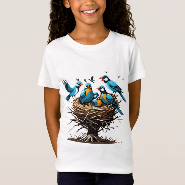 Heartfelt Bird Family in Nest  T-Shirt (Front)