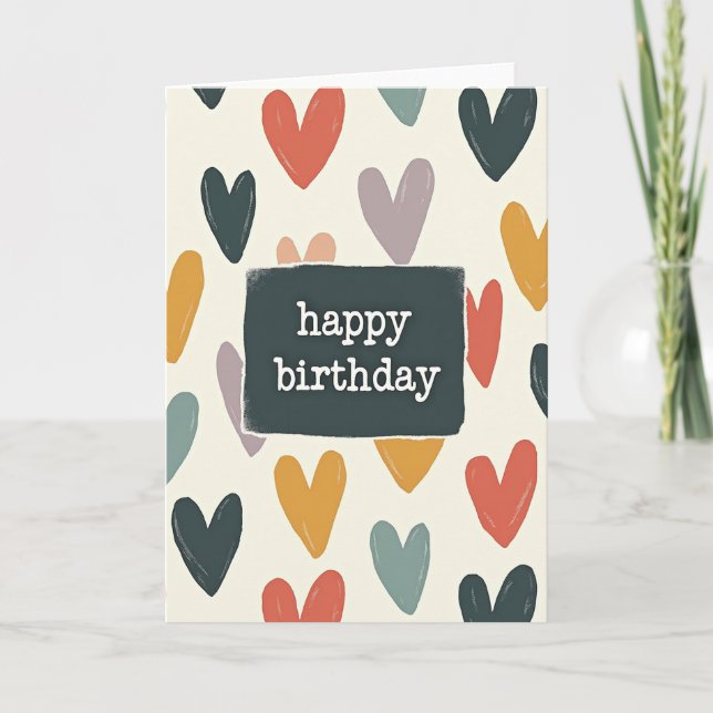 Heartfelt Birthday Painted Hearts Card (Front)