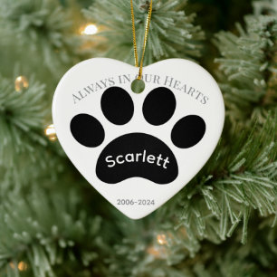 Heartfelt Black & White Paw Print Tribute Ceramic Tree Decoration