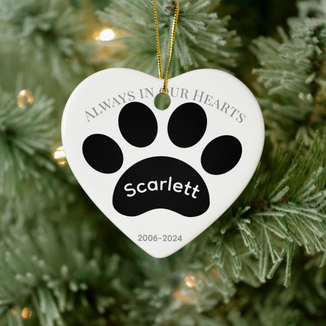 Heartfelt Black & White Paw Print Tribute Ceramic Tree Decoration (Tree)
