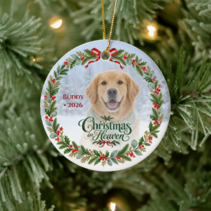 Heartfelt Christmas in Heaven Dog Photo Ceramic Tree Decoration