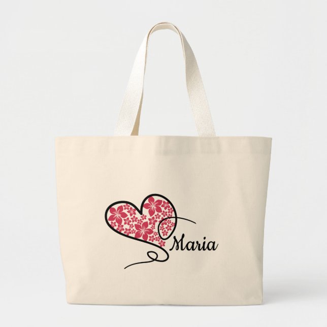 Heartfelt Elegance: Doodle & Floral Large Tote Bag (Front)