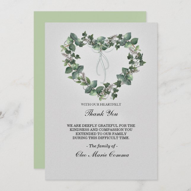 Heartfelt Floral Heart Family Sympathy Thank You Invitation (Front/Back)