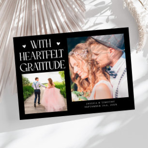 Heartfelt Gratitude Black Wedding Multi Photo Thank You Card