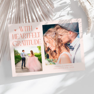 Heartfelt Gratitude Peach Wedding Photo Thank You Card