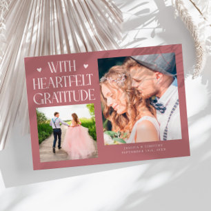 Heartfelt Gratitude Pink Wedding Photo Thank You Card