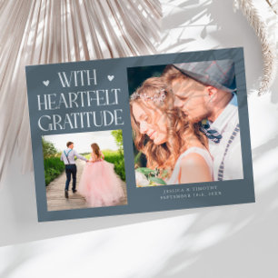 Heartfelt Gratitude Slate Blue Wedding Photo Thank You Card