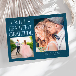 Heartfelt Gratitude Teal Wedding Multi Photo Thank You Card