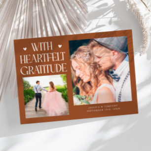 Heartfelt Gratitude Terracotta Wedding Photo   Thank You Card