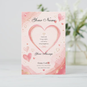 Heartfelt Gratitude Thank You Card   Pink Watercol