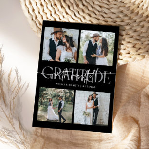 Heartfelt Gratitude Wedding Multi Photo Black Thank You Card