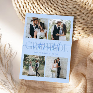 Heartfelt Gratitude Wedding Multi Photo Icy Blue Thank You Card