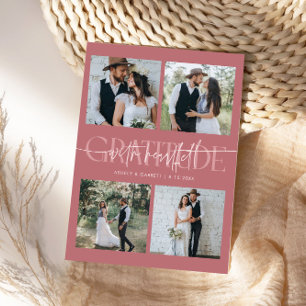 Heartfelt Gratitude Wedding Multi Photo Pink Thank You Card