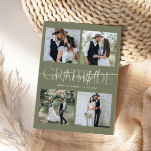 Heartfelt Gratitude Wedding Multi Photo Sage Green Thank You Card