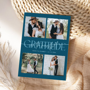 Heartfelt Gratitude Wedding Multi Photo Teal Thank You Card