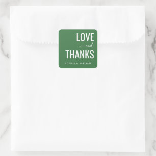 Heartfelt Green Love Thanks Square Sticker