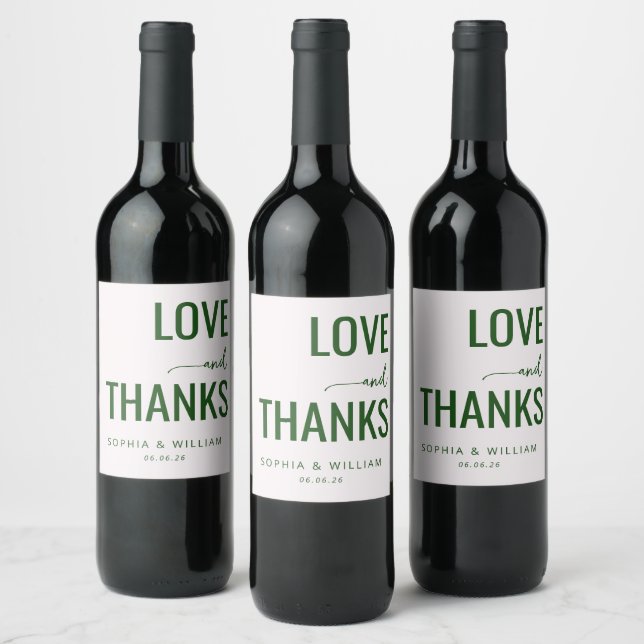 Heartfelt Green Love Thanks Wine Label (Bottles)