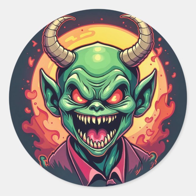 Heartfelt Horror: The Mischievous Goblin Classic Round Sticker (Front)
