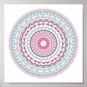 Heartfelt Mandala Kaleidoscope Pattern Poster