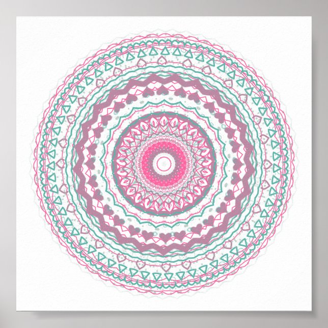 Heartfelt Mandala Kaleidoscope Pattern Poster (Front)