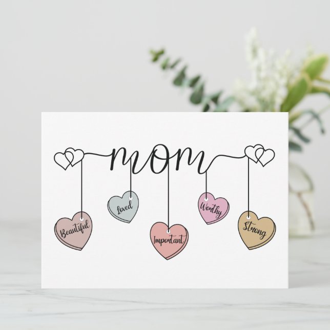Heartfelt Mom Heart Charm: Mother's Day & Birthday Card (Standing Front)