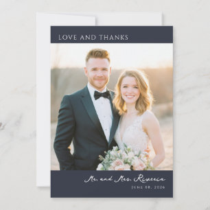Heartfelt Navy Elegant Photo Thank You Card