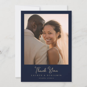 Heartfelt Navy Romantic Photo Thank You Card