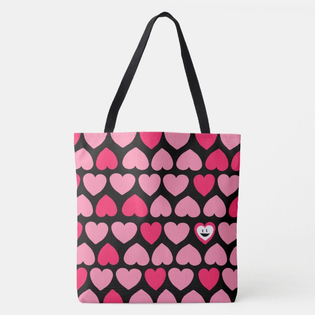 Heartfelt Pattern with Smiling Heart Tote Bag (Front)