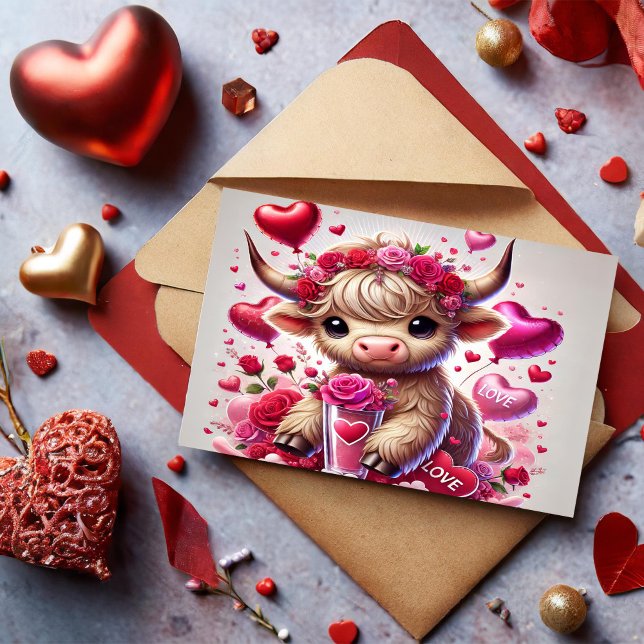 Heartfelt Sweets Highland Cow Valentines Holiday Postcard (Creator Uploaded)