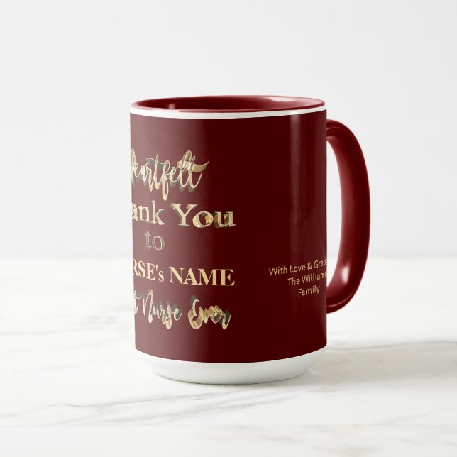 Heartfelt Thank You Best Nurse Ever Typography Mug (Front Right)