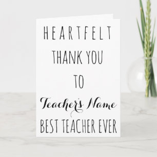 Heartfelt Thank You Best Teacher Ever Typography Card
