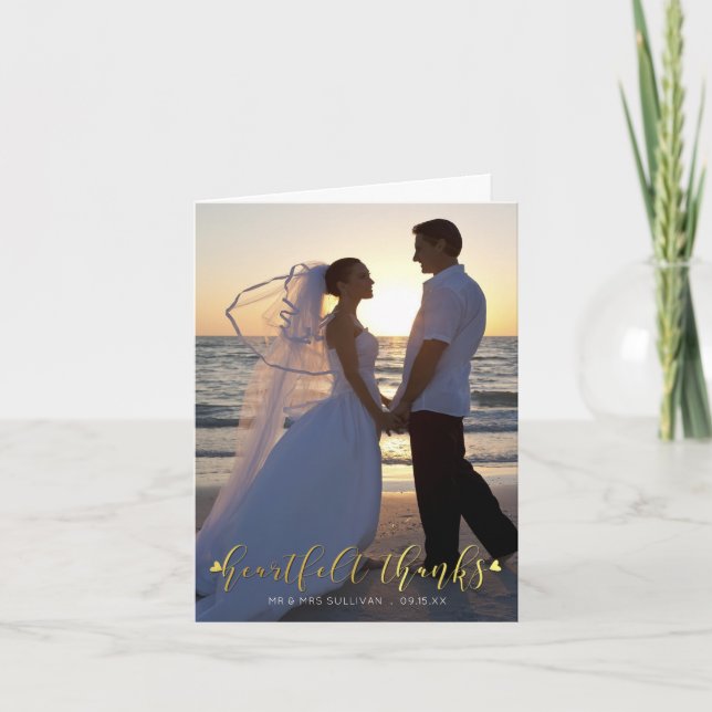 Heartfelt Thanks, Elegant Wedding Photo Thank You Card (Front)