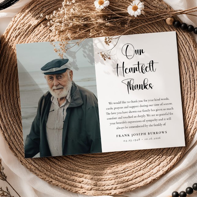 Heartfelt Thanks Funeral Photo & Message Sympathy  Thank You Card (Creator Uploaded)