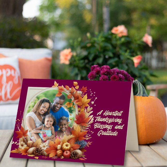 Heartfelt Thanksgiving Blessings Photo Foil Holiday Card (Creator Uploaded)
