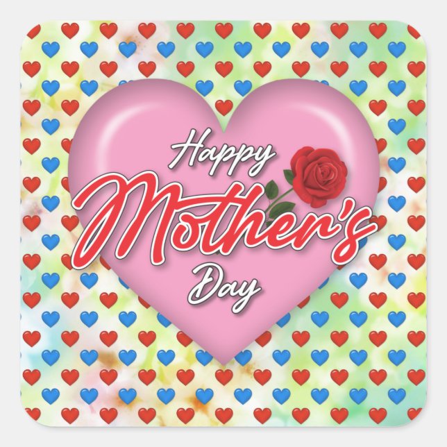 Heartful Elegant Mother’s Day Design Square Sticker (Front)