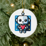 Heartful Robot - Playful Tech-Inspired Love Art Ceramic Tree Decoration<br><div class="desc">Embrace the unique fusion of love and technology with the 'Heartful Robot' artwork. This delightful design showcases a playful robot embracing a heart, symbolizing the intersection of technology and emotion. Rendered in a whimsical style, this illustration is perfect for those who appreciate tech-inspired art with a romantic twist. It's an...</div>