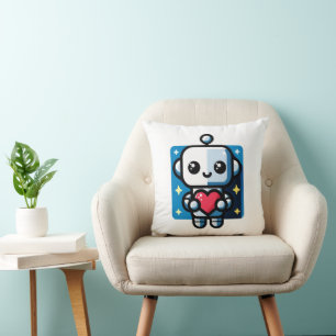 Heartful Robot - Playful Tech-Inspired Love Art Cushion