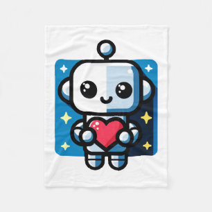 Heartful Robot - Playful Tech-Inspired Love Art Fleece Blanket