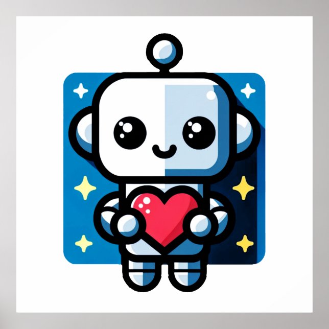 Heartful Robot - Playful Tech-Inspired Love Art Poster (Front)