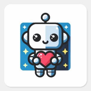 Heartful Robot - Playful Tech-Inspired Love Art Square Sticker