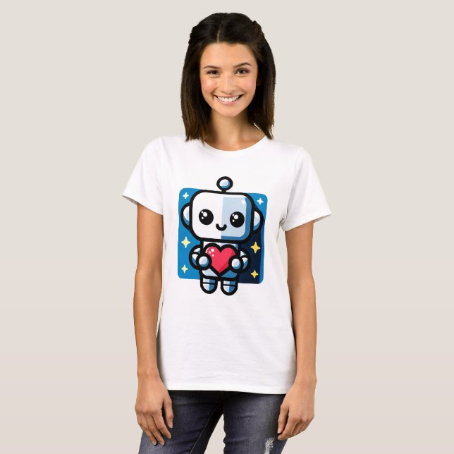 Heartful Robot - Playful Tech-Inspired Love Art T-Shirt (Front Full)