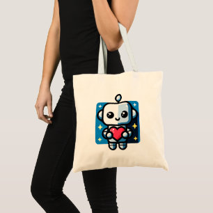 Heartful Robot - Playful Tech-Inspired Love Art Tote Bag