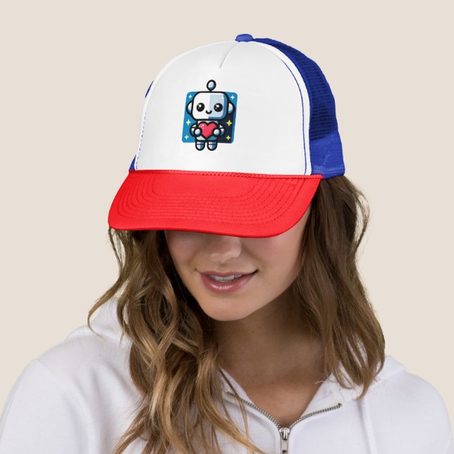 Heartful Robot - Playful Tech-Inspired Love Art Trucker Hat (In Situ)