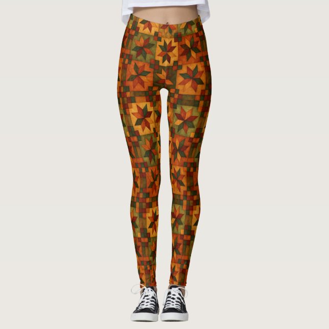 Hearthlight Harmony – Autumn Star Quilt Leggings (Front)