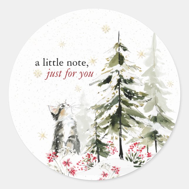 Hearthlight Notes Winter Cosy Kitten Personalised Classic Round Sticker (Front)