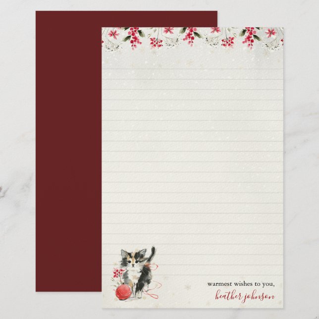 Hearthlight Notes Winter Cosy Kitten Personalised Stationery (Front/Back)