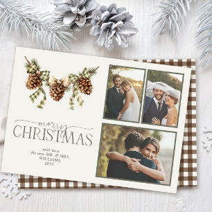 Hearthpine Pine & Gingham Newlywed Christmas Holiday Card
