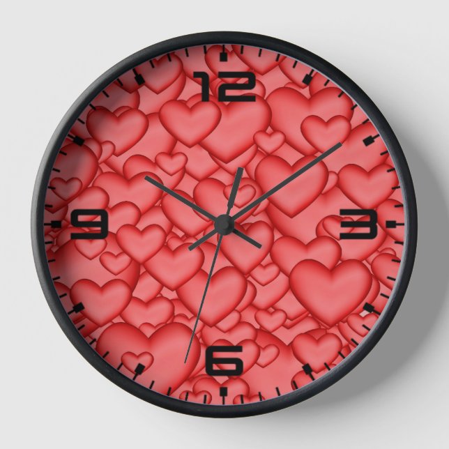 Hearts 3D Texture Red Pattern-23956 Clock (Front)
