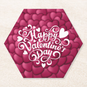 Hearts 3D Texture Red Pattern-32322-23803 Paper Coaster